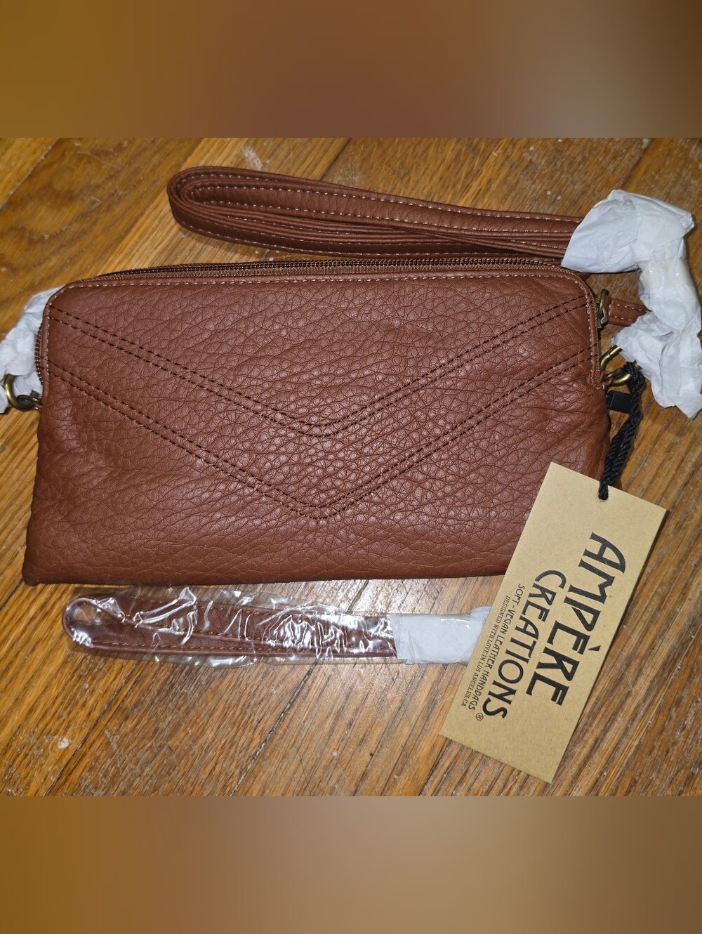 Brand New Women's Ampere Creations Brown Leather Zippered Crossbody